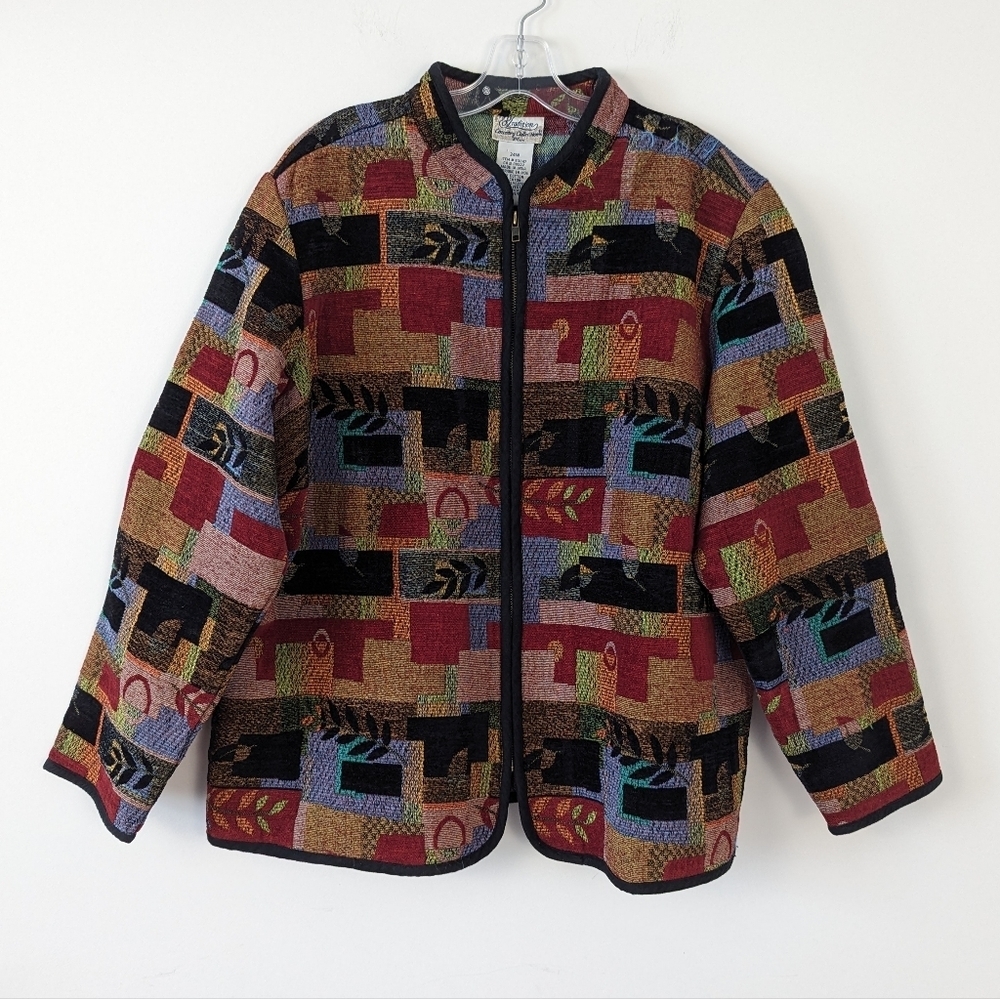 Bohemian Artisan Tapestry Jacket - Vintage Multicolor Patchwork Coat Size 24W
